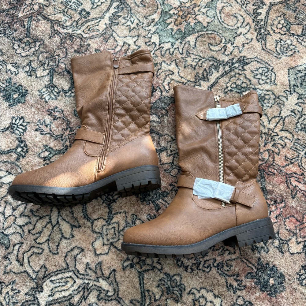 Brown Quilted Mid-Calf Boots